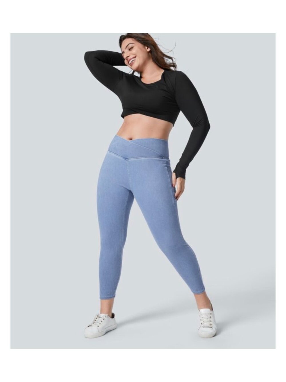 Halara 2XL Crossover Waist Light Blue Denim-Look jeggings nwt